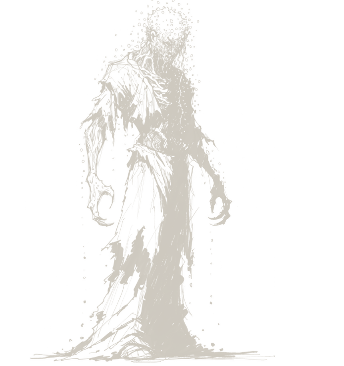 Ink drawing of a fungal revenant